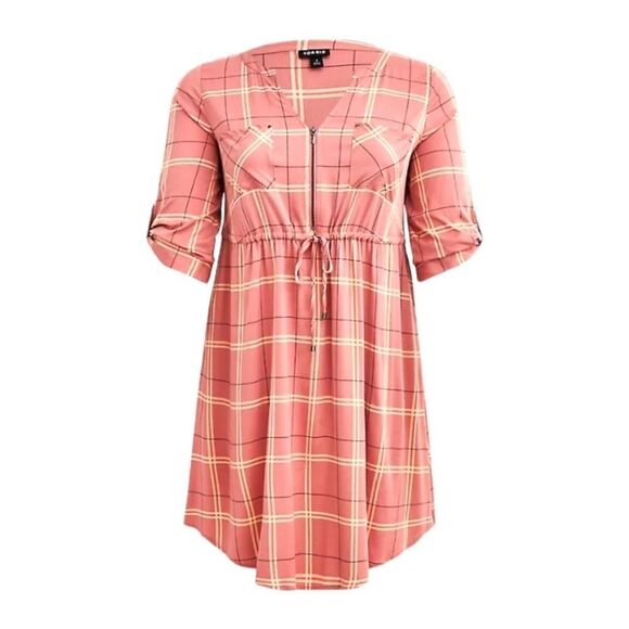 TORRID PLUS SIZE Rose Plaid  ZIP-Front Challis Shirt Dress. - Picture 1 of 16